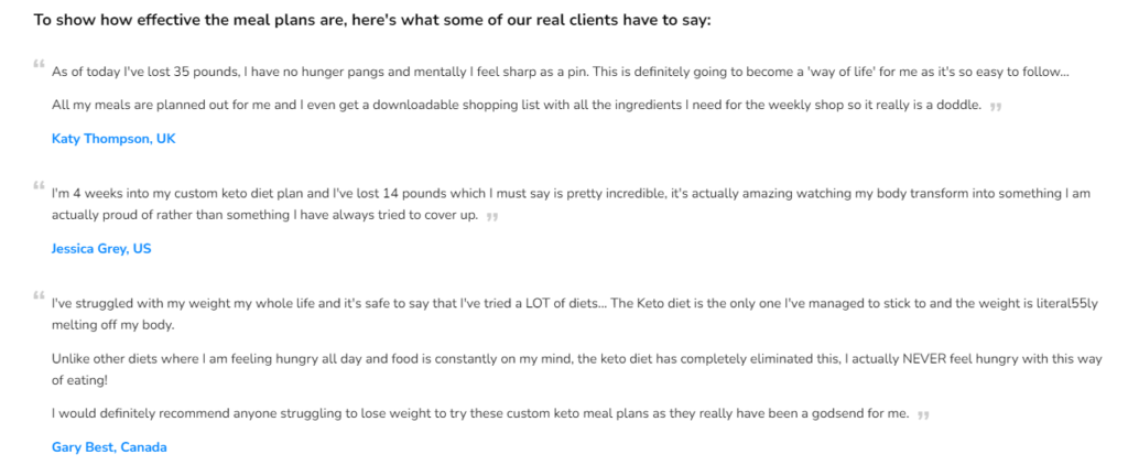 Customer Feedback on Custom Keto Diet Plan